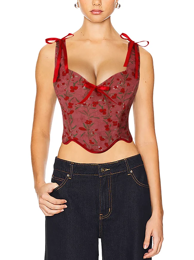 Sommer Vintage Blumen Camisole Schnürung Overbust Renaissance Korsett Top