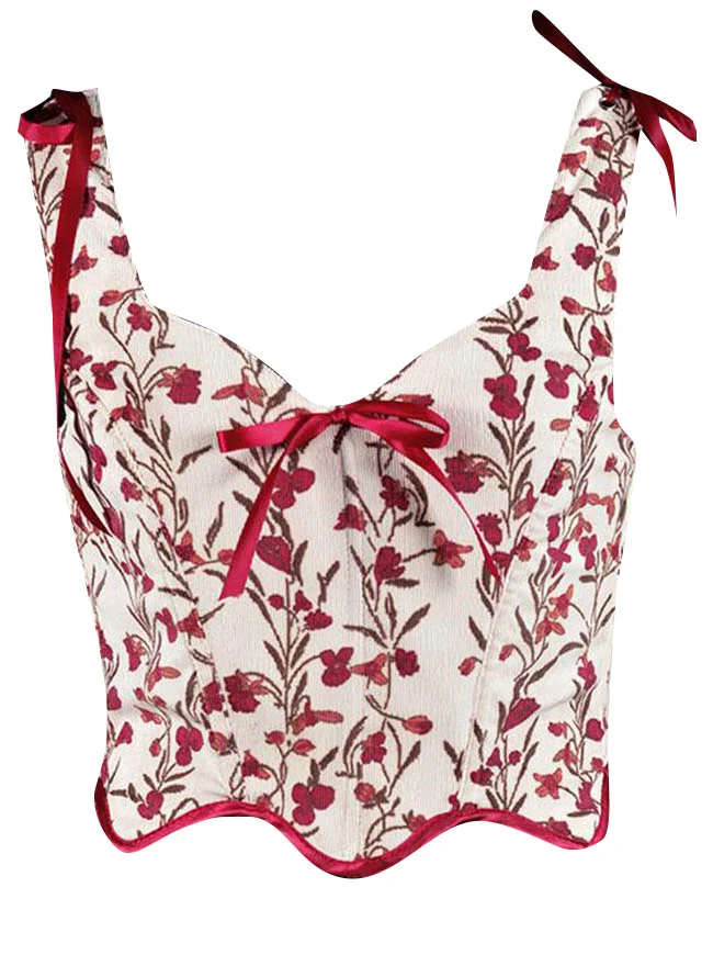 Sommer Vintage Blumen Camisole Schnürung Overbust Renaissance Korsett Top