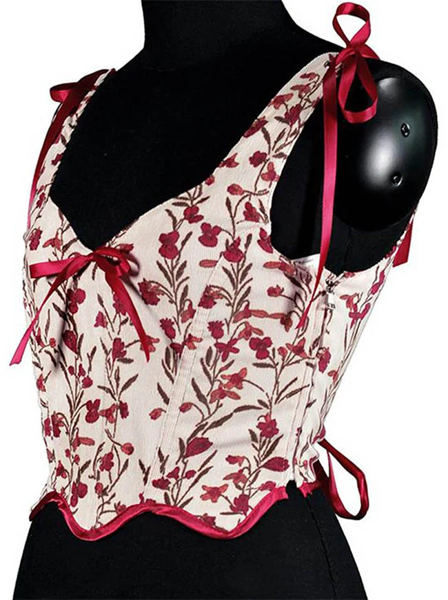 Sommer Vintage Blumen Camisole Schnürung Overbust Renaissance Korsett Top