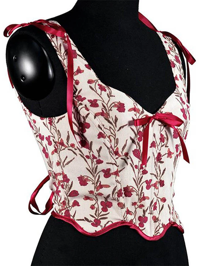 Sommer Vintage Blumen Camisole Schnürung Overbust Renaissance Korsett Top