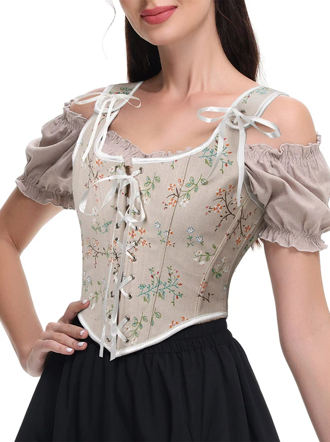 Vintage Blumenmuster Schnürung vorne zum Binden Überbrust Bustier Mieder Korsett Top