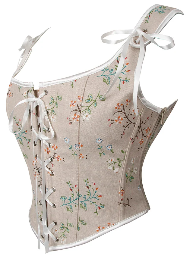 Vintage Blumenmuster Schnürung vorne zum Binden Überbrust Bustier Mieder Korsett Top