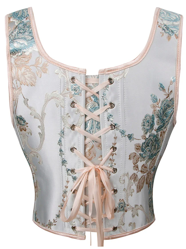 Charmian Damen Renaissance Vintage Blumenmuster Fischgrätenmuster Überbrust-Bustier Korsett-Top mit Schnürung