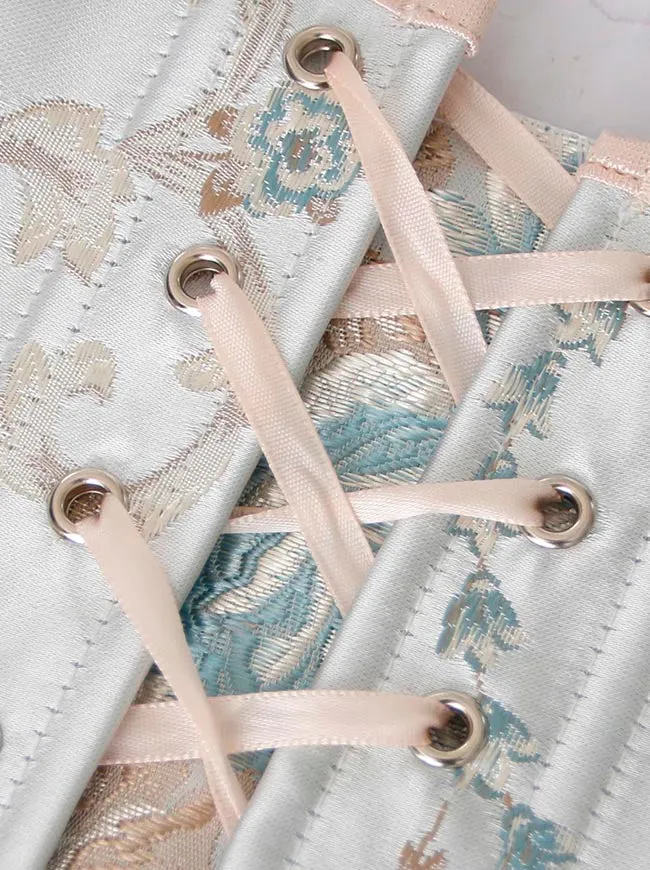Charmian Damen Renaissance Vintage Blumenmuster Fischgrätenmuster Überbrust-Bustier Korsett-Top mit Schnürung