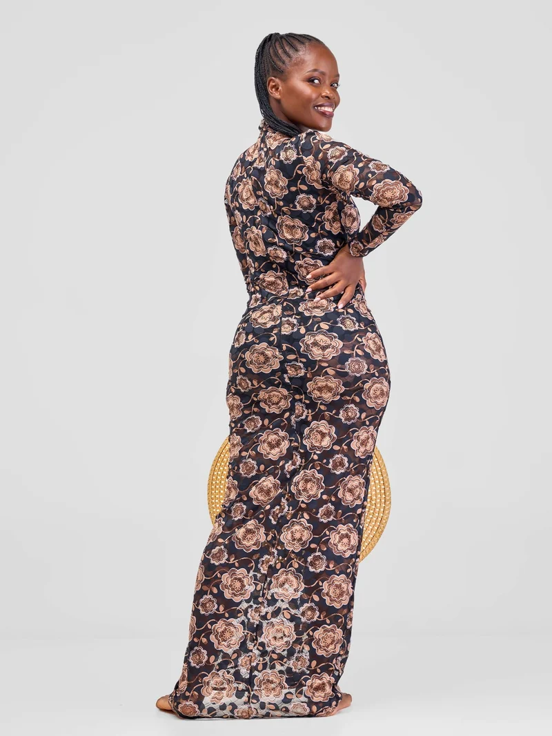 Smash By Kaly Strictly Beachly Bodycon Coverup - Black / Brown Floral
