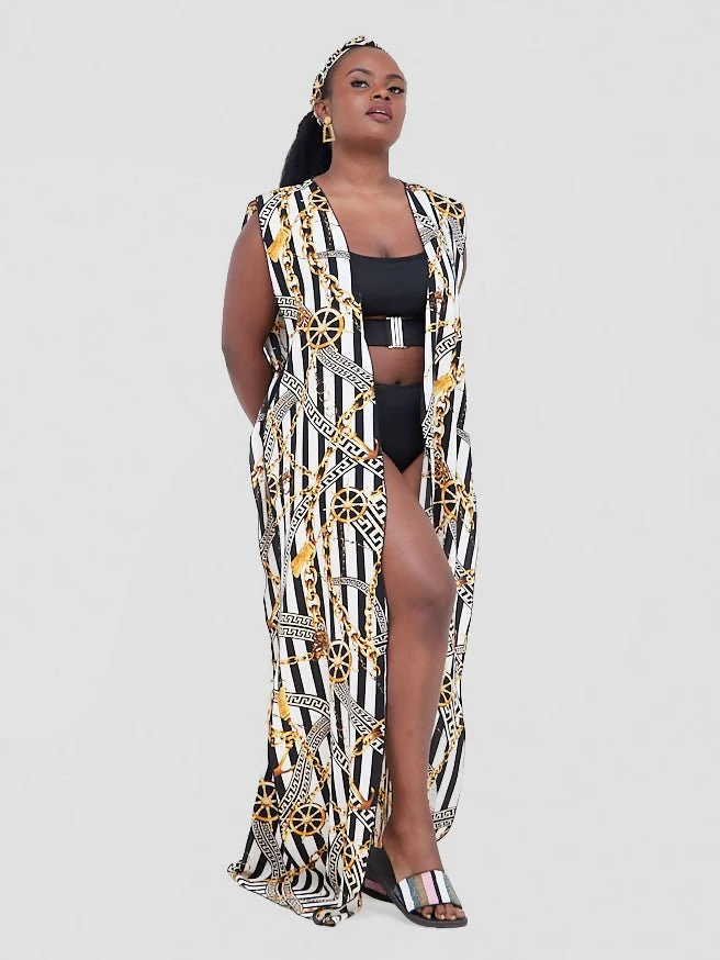 Seaside Coverup (Eternal Stripes) - White / Black Print