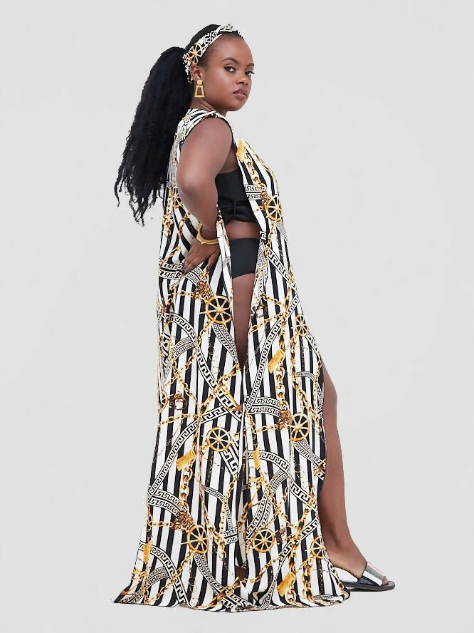 Seaside Coverup (Eternal Stripes) - White / Black Print