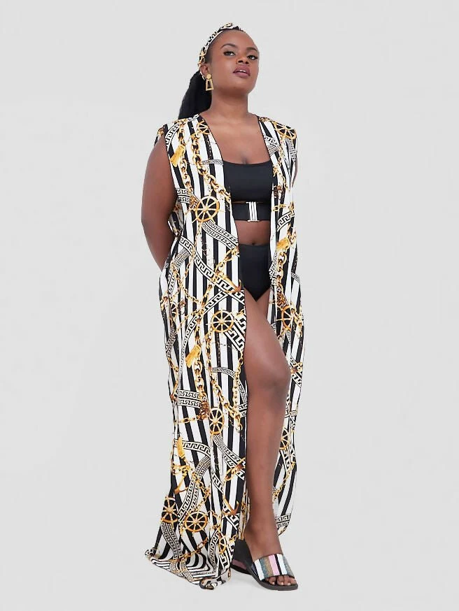 Seaside Coverup (Eternal Stripes) - White / Black Print