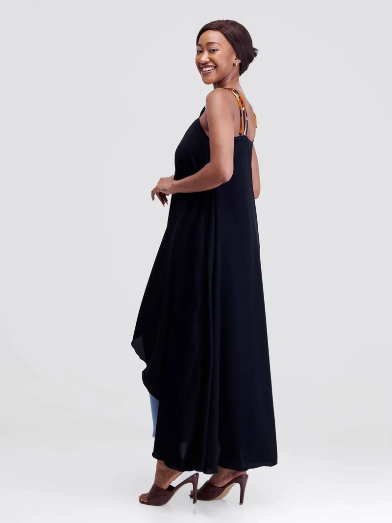 Smash By Kaly Triple Strapped Wrap Chiffon Dress Top - Black