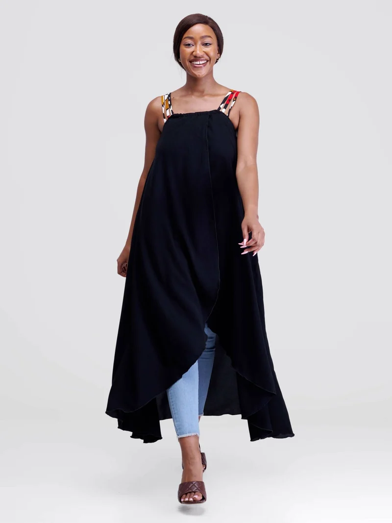 Smash By Kaly Triple Strapped Wrap Chiffon Dress Top - Black