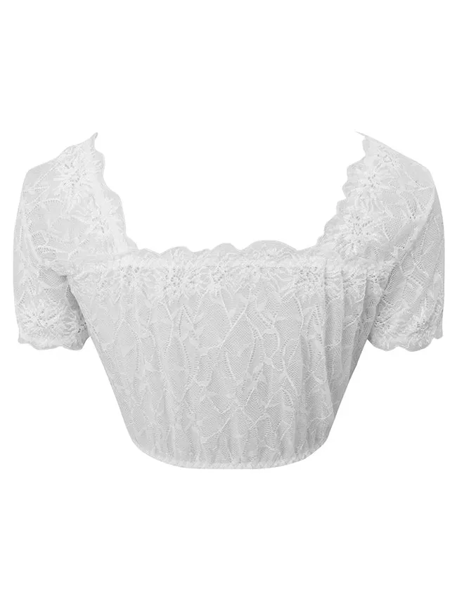 Vintage Sommer Tiefer V-Ausschnitt Spitze Kurzarm Shirt Bluse Crop Top