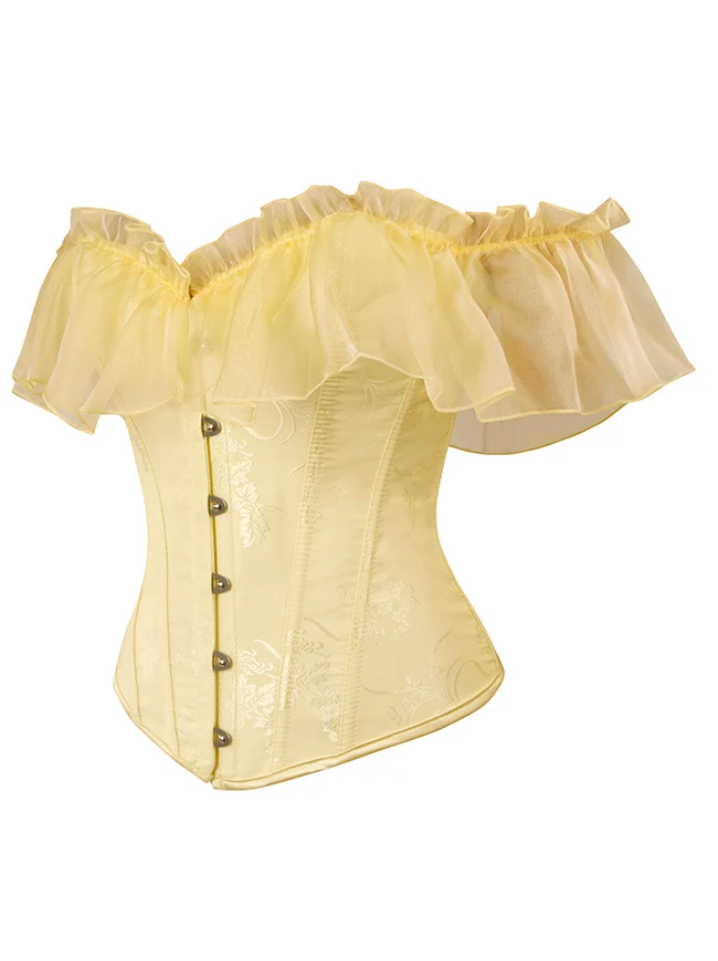 Viktorianisches Vintage-Korsett-Oberteil mit schulterfreier Rüschen- und Blumenschnürung