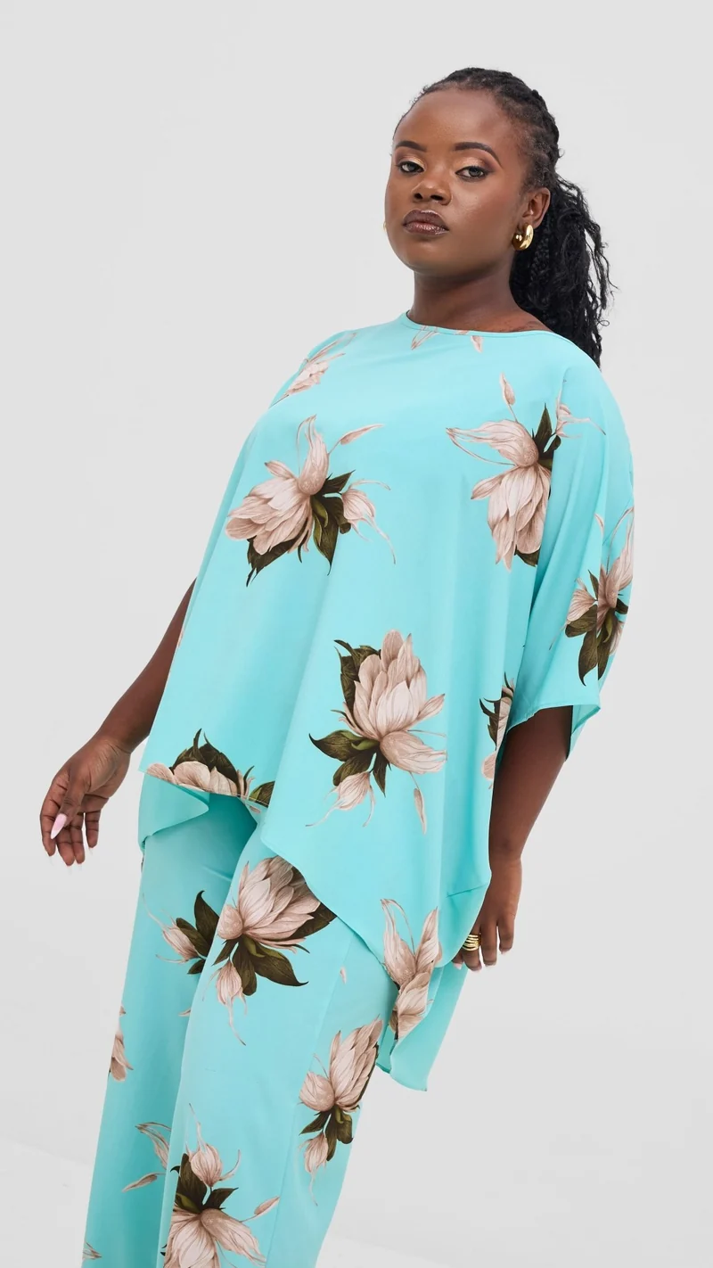 Vivo Maisha Top & Pant Set- Mint/Black Print