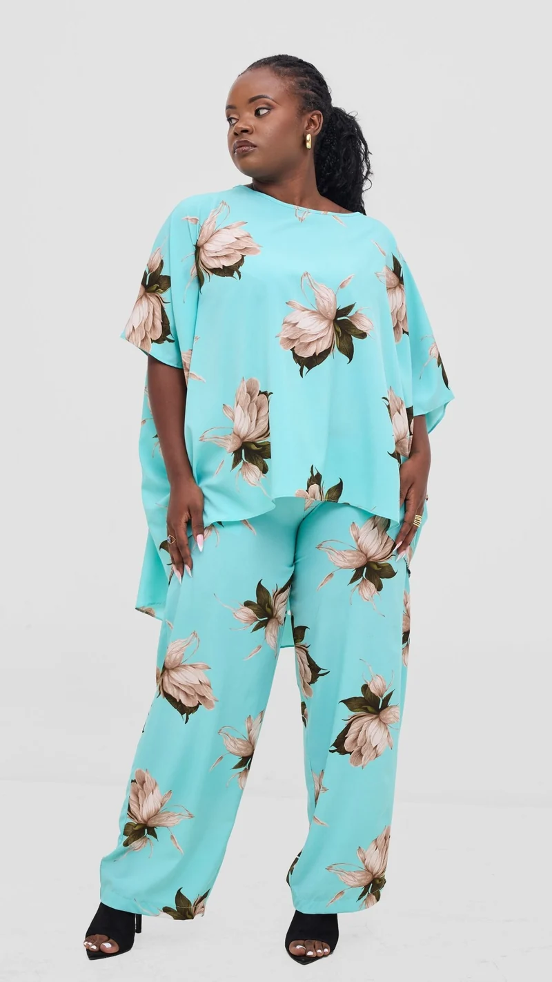 Vivo Maisha Top & Pant Set- Mint/Black Print