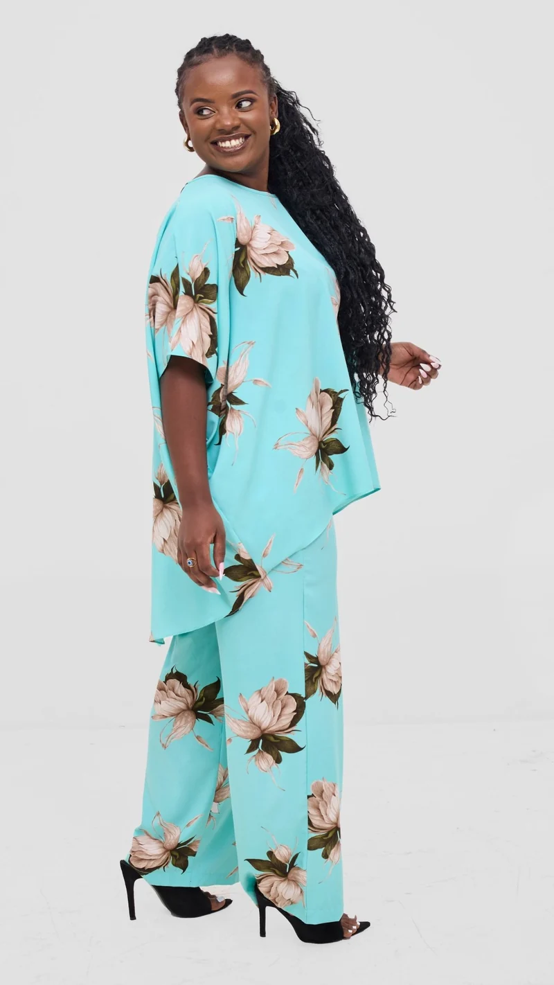 Vivo Maisha Top & Pant Set- Mint/Black Print
