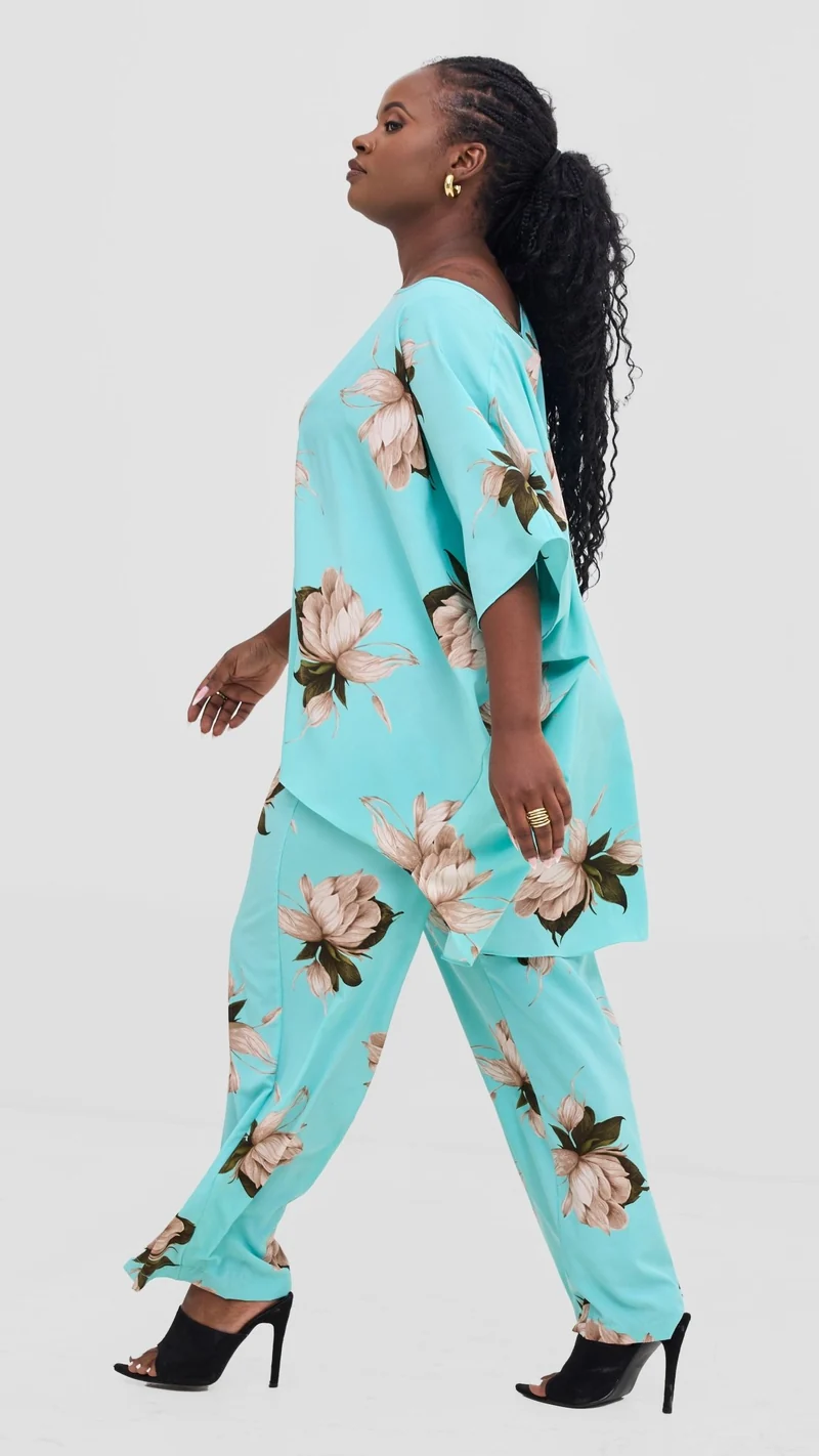 Vivo Maisha Top & Pant Set- Mint/Black Print