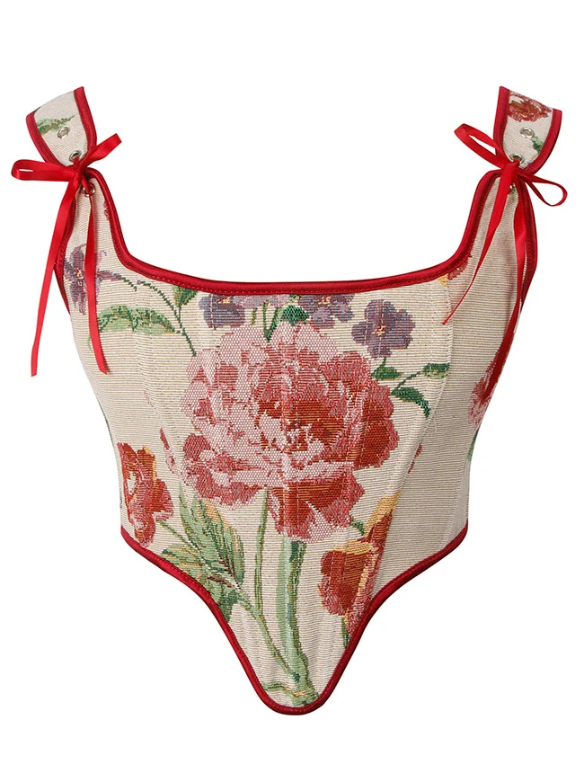 Charmian Damen Renaissance Vintage Blumenmuster Kurzer Oberkörper Überbrustkorsett Mieder