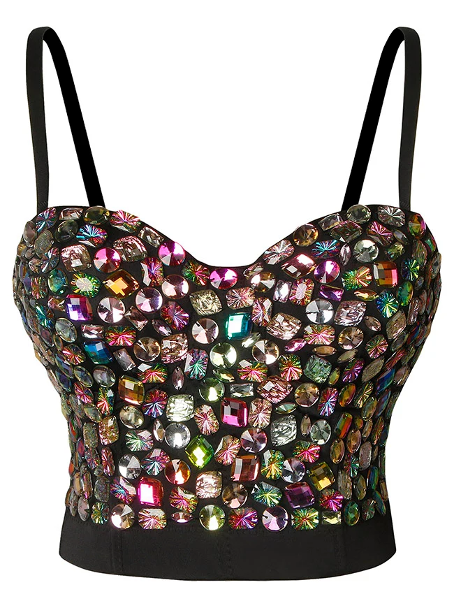 Buntes Strass-Push-up-Bustier-Crop-Top