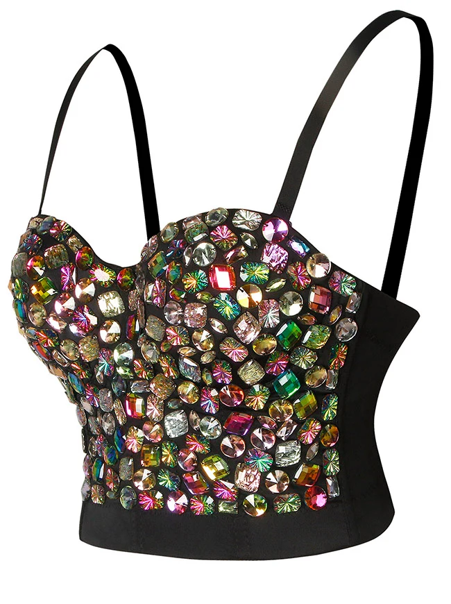 Buntes Strass-Push-up-Bustier-Crop-Top