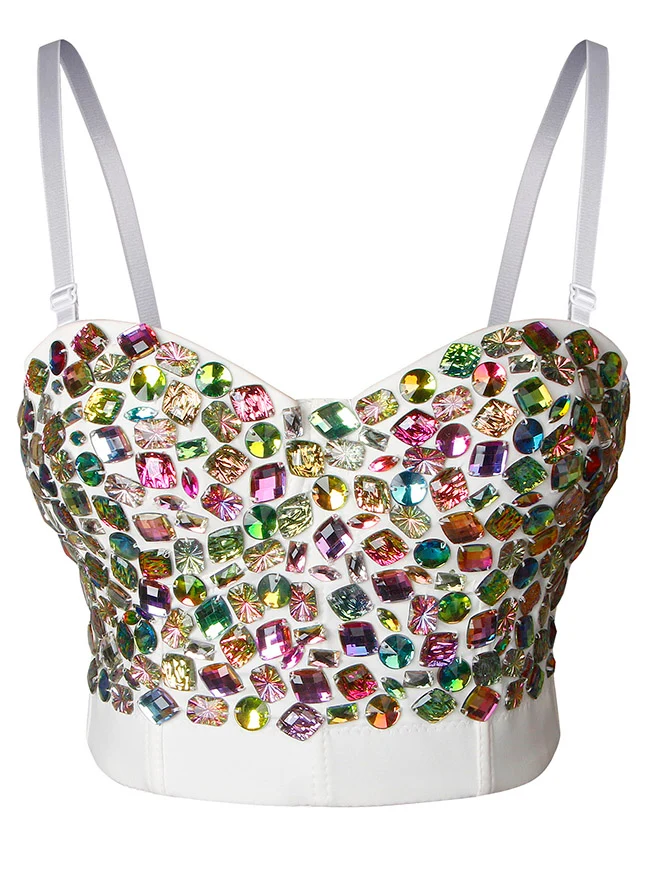 Buntes Strass-Push-up-Bustier-Crop-Top