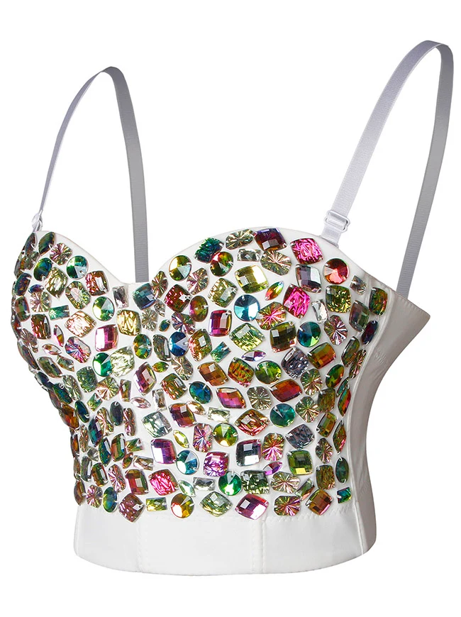 Buntes Strass-Push-up-Bustier-Crop-Top