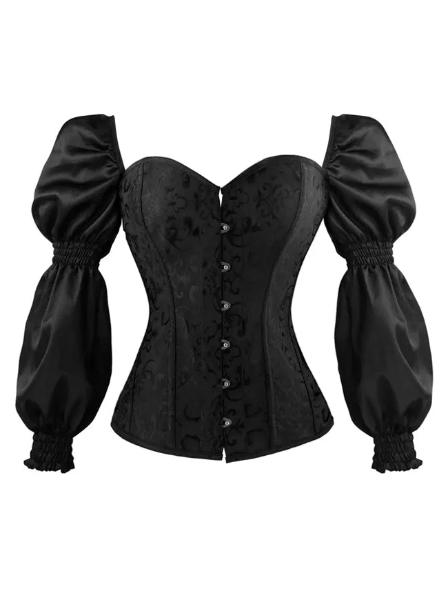 Renaissance Victorian Brocade Langarm Überbüste Korsett Bustier Top