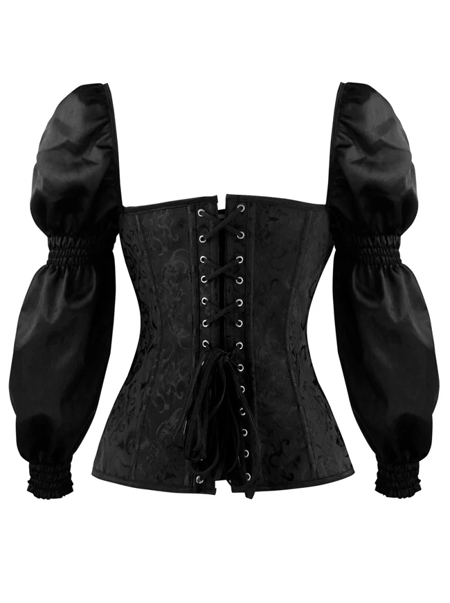 Renaissance Victorian Brocade Langarm Überbüste Korsett Bustier Top