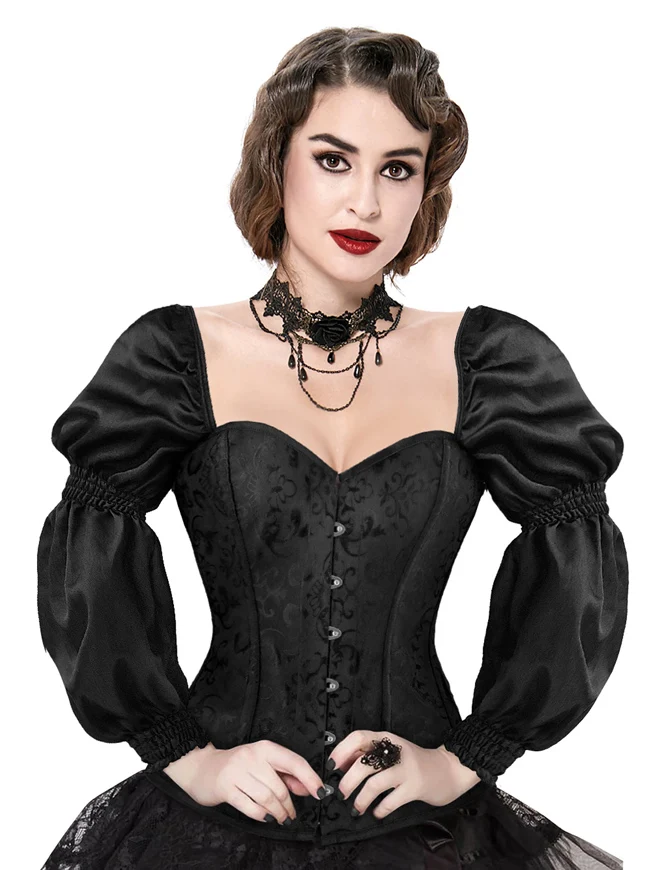 Renaissance Victorian Brocade Langarm Überbüste Korsett Bustier Top