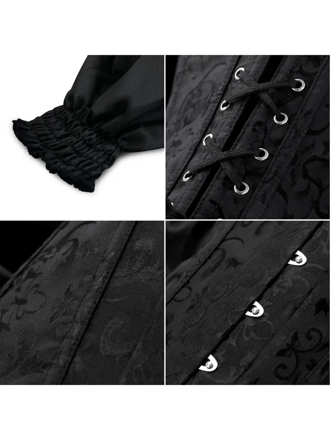 Renaissance Victorian Brocade Langarm Überbüste Korsett Bustier Top