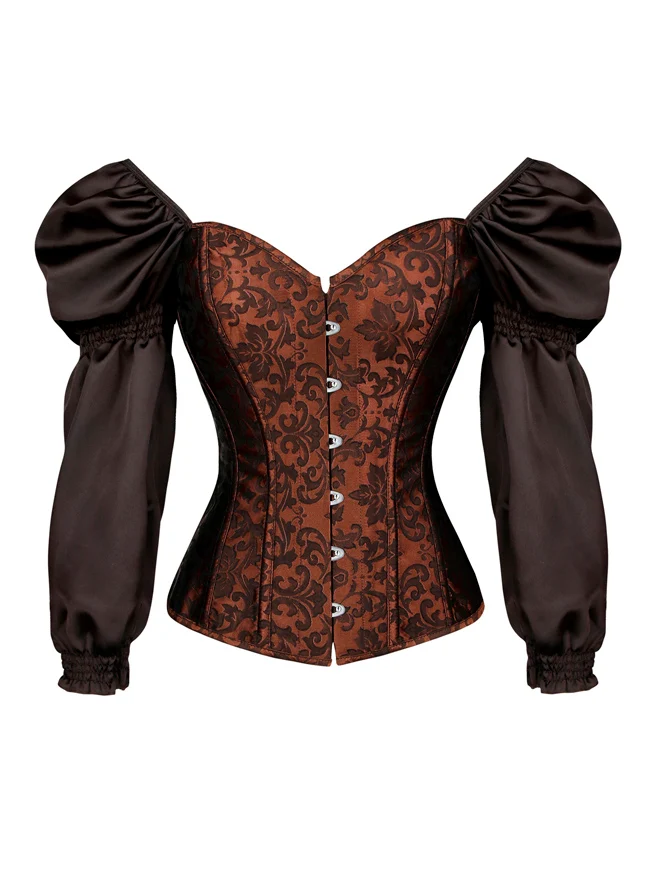 Renaissance Victorian Brocade Langarm Überbüste Korsett Bustier Top