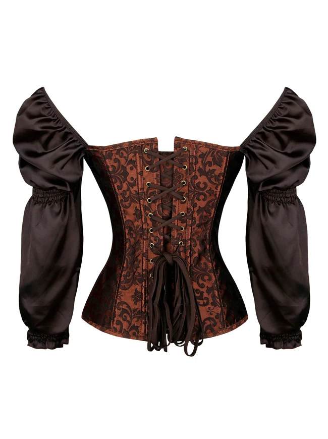 Renaissance Victorian Brocade Langarm Überbüste Korsett Bustier Top