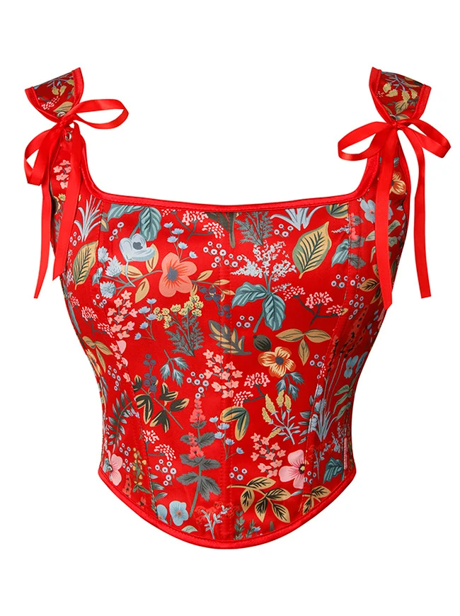 Vintage Renaissance Schnürung Crop Top Hosenträger Korsett Weste