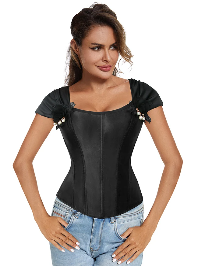 Gothic-Korsett mit Schnürung und Stäbchen, Überbrustkorsett, Bustier-Top, Shapewear