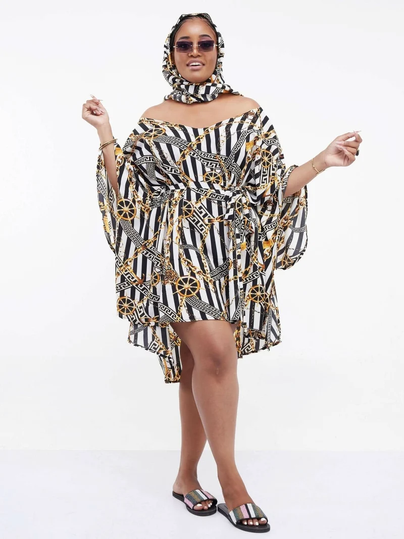 Smash By Kaly Chiffon Holiday Kaftan + Head Scarf - White