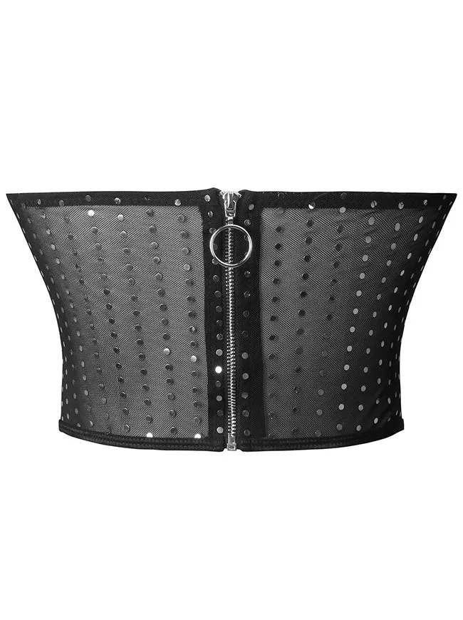 Trägerloses Bustier-Crop-Top aus Netzstoff mit Federn und Pailletten, Push-Up-Tube-Top