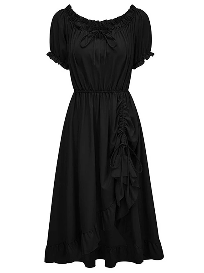 Maxikleid im Renaissance-Stil mit schulterfreiem Rücken, Puffärmeln und Kordelzug am Saum