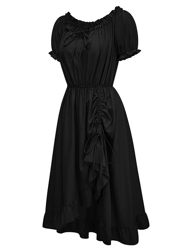 Maxikleid im Renaissance-Stil mit schulterfreiem Rücken, Puffärmeln und Kordelzug am Saum