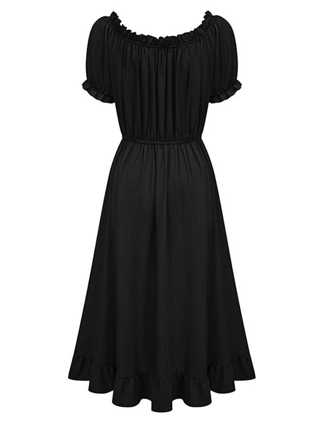 Maxikleid im Renaissance-Stil mit schulterfreiem Rücken, Puffärmeln und Kordelzug am Saum