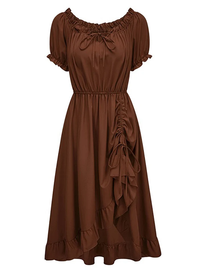 Maxikleid im Renaissance-Stil mit schulterfreiem Rücken, Puffärmeln und Kordelzug am Saum