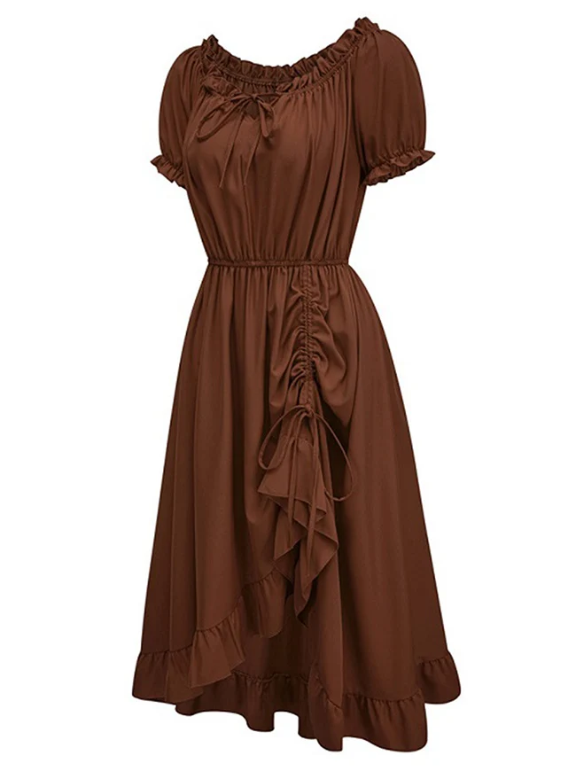 Maxikleid im Renaissance-Stil mit schulterfreiem Rücken, Puffärmeln und Kordelzug am Saum