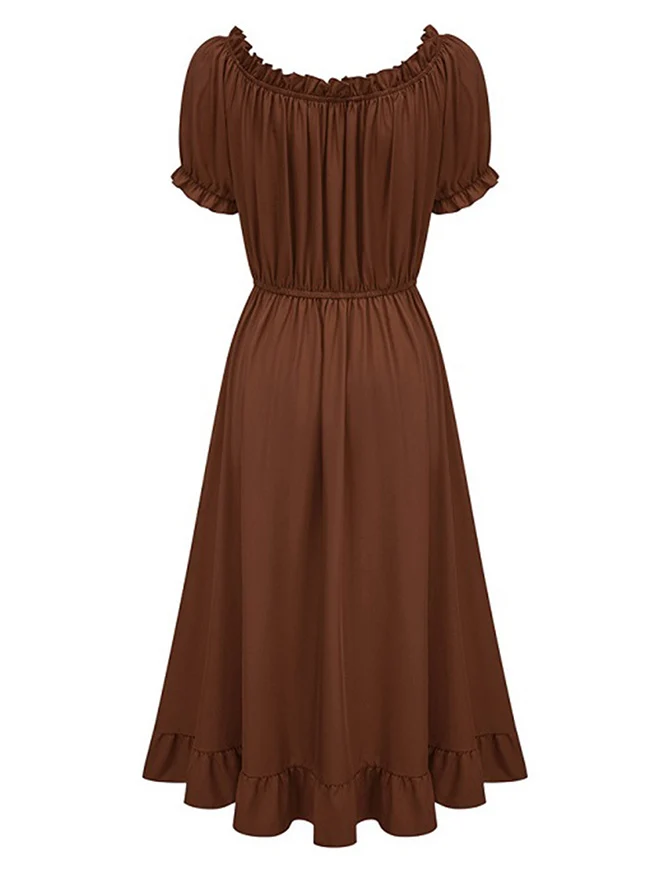 Maxikleid im Renaissance-Stil mit schulterfreiem Rücken, Puffärmeln und Kordelzug am Saum
