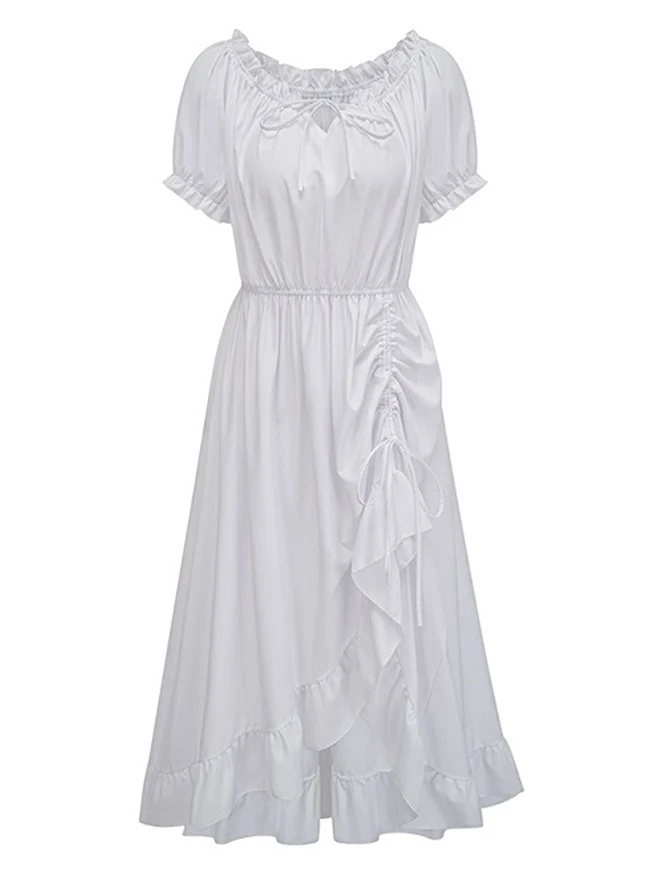 Maxikleid im Renaissance-Stil mit schulterfreiem Rücken, Puffärmeln und Kordelzug am Saum