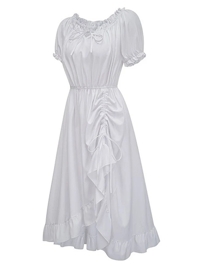 Maxikleid im Renaissance-Stil mit schulterfreiem Rücken, Puffärmeln und Kordelzug am Saum
