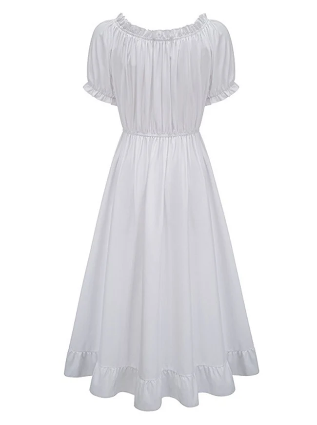 Maxikleid im Renaissance-Stil mit schulterfreiem Rücken, Puffärmeln und Kordelzug am Saum