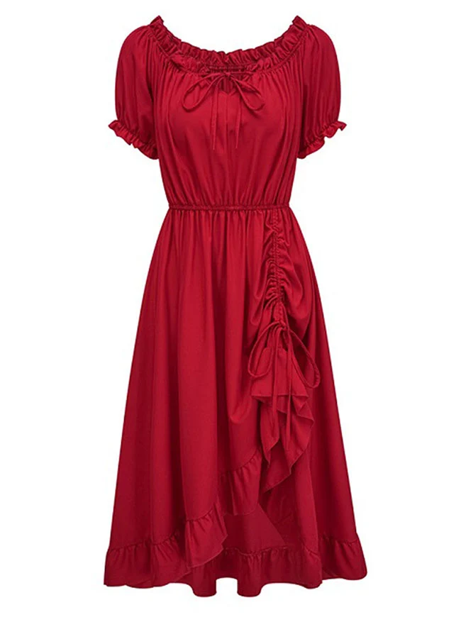 Maxikleid im Renaissance-Stil mit schulterfreiem Rücken, Puffärmeln und Kordelzug am Saum