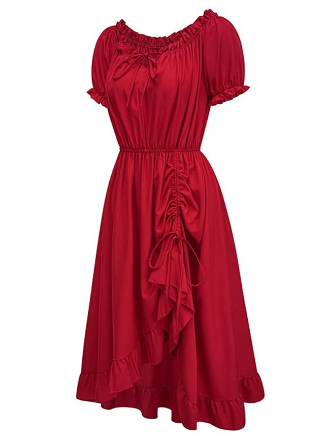 Maxikleid im Renaissance-Stil mit schulterfreiem Rücken, Puffärmeln und Kordelzug am Saum