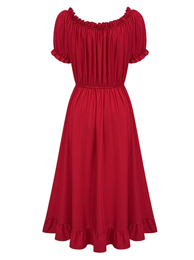 Maxikleid im Renaissance-Stil mit schulterfreiem Rücken, Puffärmeln und Kordelzug am Saum