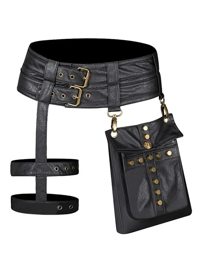 Steampunk Gothic Leder Taillen- und Oberschenkelgürtel mit abnehmbarer Tasche
