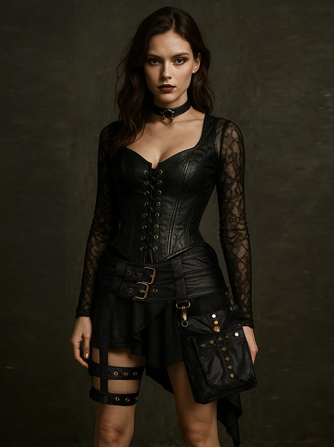 Steampunk Gothic Leder Taillen- und Oberschenkelgürtel mit abnehmbarer Tasche