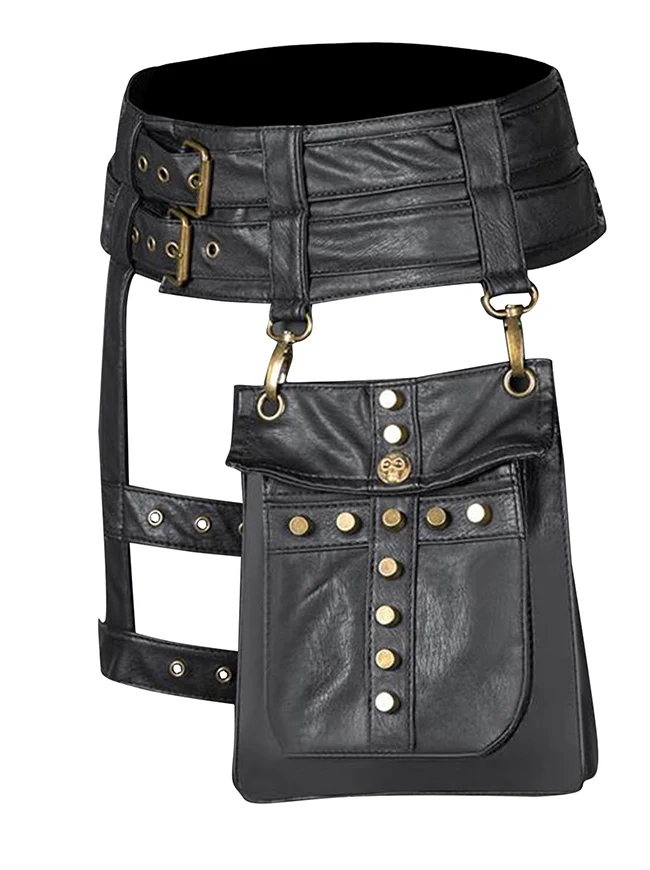 Steampunk Gothic Leder Taillen- und Oberschenkelgürtel mit abnehmbarer Tasche